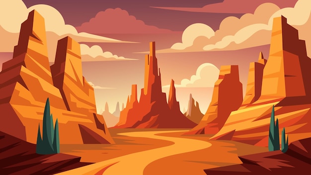 Vecteur embarquez pour une expédition virtuelle à travers un canyon désertique émerveillé par ses formations rocheuses imposantes et
