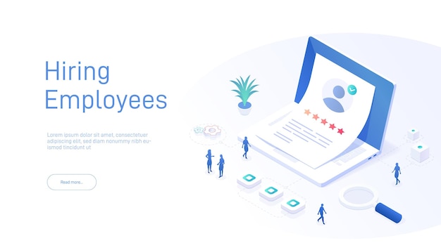 Embauche D'employés Modèle De Page De Destination Cv Approuvé Sur écran D'ordinateur Portable Illustration Isométrique 3d