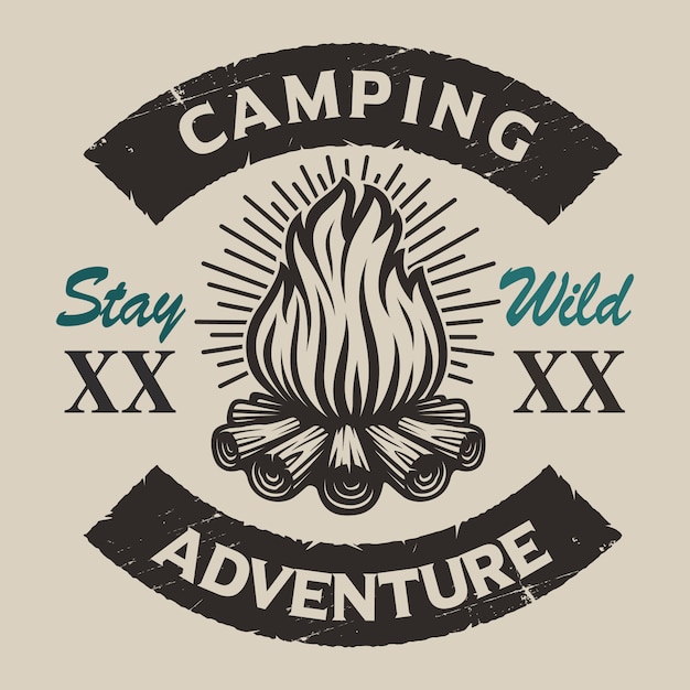 Emblème De Camping Vintage Avec Un Feu De Joie. Parfait Pour Les Logos, La Conception De Chemises Et Bien D'autres