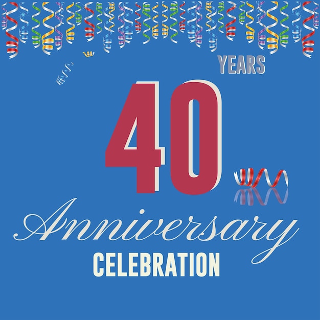 Emblème De Célébration Du 40e Anniversaire. Logo Anniversaire Rouge Avec Illustration Background.vector Bleu