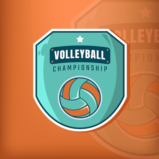 Emblème des champions de volleyball avec bouclier sur fond orange foncé