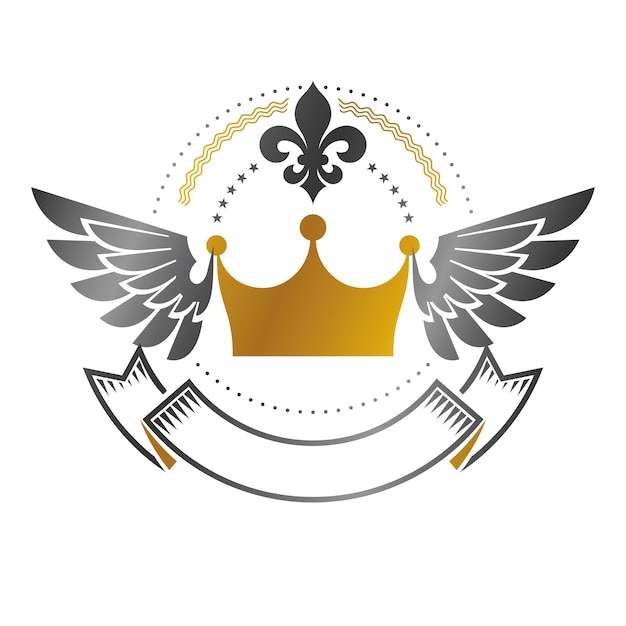 Vecteur emblème de la couronne royale. logo décoratif blason héraldique isolé illustration vectorielle. logotype ancien dans un style ancien sur fond blanc.