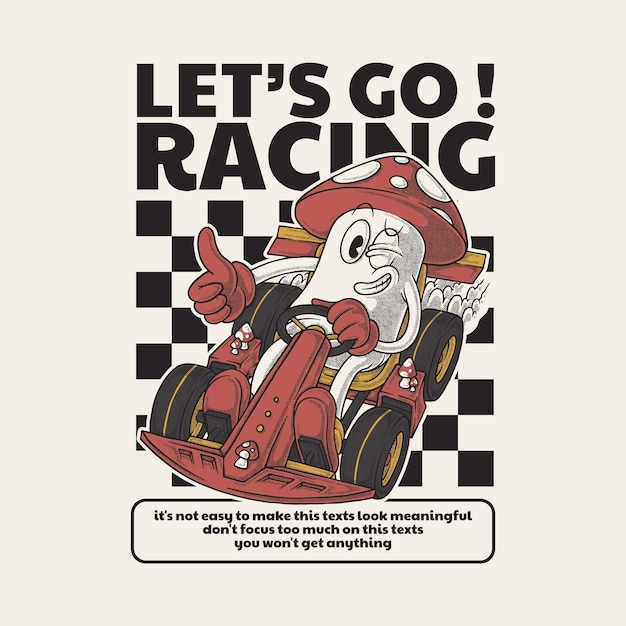 Emblème De Dessin Animé Rétro De Champignon à Cheval Gokart