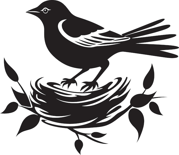 Vecteur emblème du nid vectoriel de tissage des ailes du nid d'oiseau du tissage de l'icône vectorielle noire