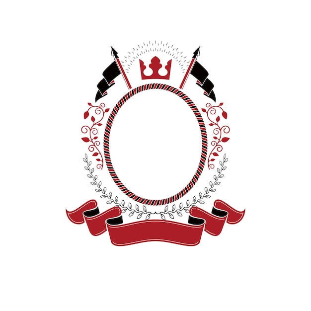 Vecteur emblème graphique composé d'une couronne impériale, d'un élégant ruban et d'une couronne de laurier. armoiries héraldiques, logo vectoriel vintage.
