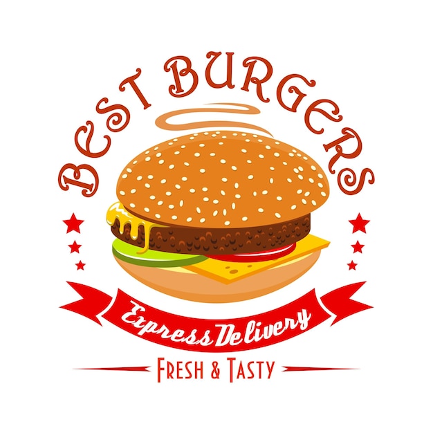 Emblème De Hamburger étiquette De Restauration Rapide Fraîche Et Savoureuse