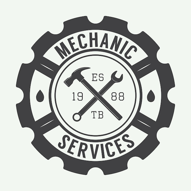 Emblème et logo d'étiquette de mécanicien vintage Illustration vectorielle