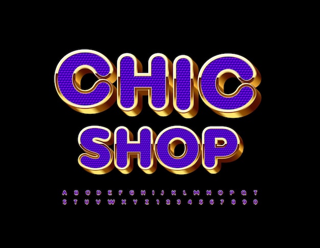 Emblème De Luxe Vectoriel Chic Shop Modern 3d Font Gold And Purple Alphabet Letters And Numbers Set