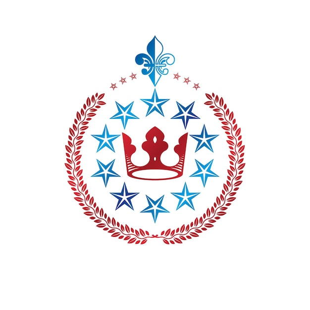 Emblème Majestueux De La Couronne. Logo Décoratif Blason Héraldique Isolé Illustration Vectorielle. Logo Rétro Sur Fond Blanc.