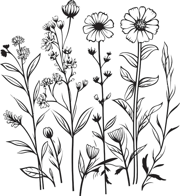 Emblème Monochromatique à Tapisserie Florale Avec Des éléments Botaniques Pétales En Noir Icône Noire élégante