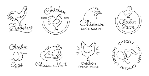 Emblème De Poulet Oeufs Et étiquettes De Viande Pour La Ferme D'oiseaux Et L'ensemble De Vecteurs De Marque De Restaurant Alimentaire