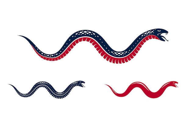 Emblème ou tatouage de logo de vecteur de serpent, serpent dangereux de poison mortel, illustration de style vintage d'animal de reptile prédateur agressif de venin.
