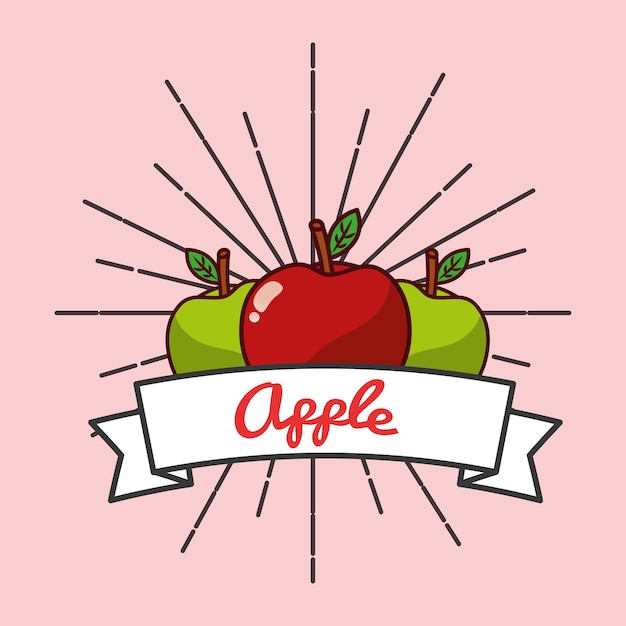 Vecteur emblème de vitamines biologiques de fruits pomme rouge et vert