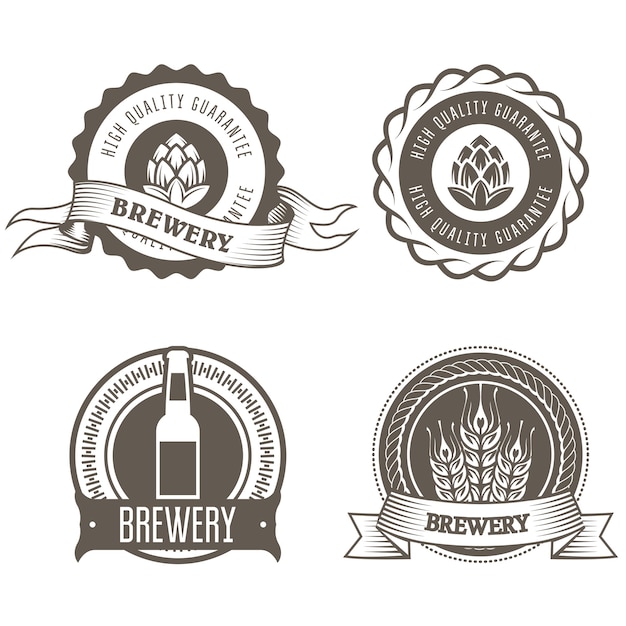 Emblèmes De Bière Et De Brasserie Avec Bourgeons De Houblon