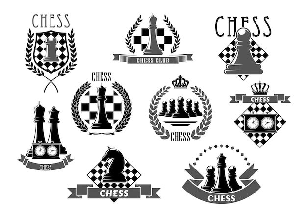 Emblèmes de club d'échecs et icônes vectorielles