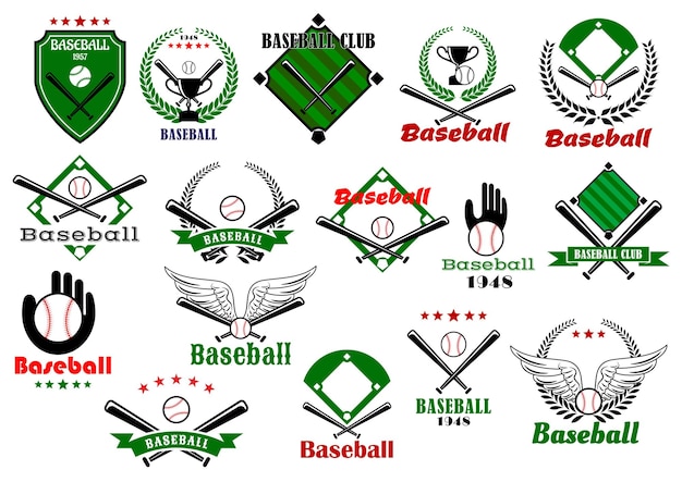 Emblèmes Ou Logo De Baseball Avec équipements De Jeu