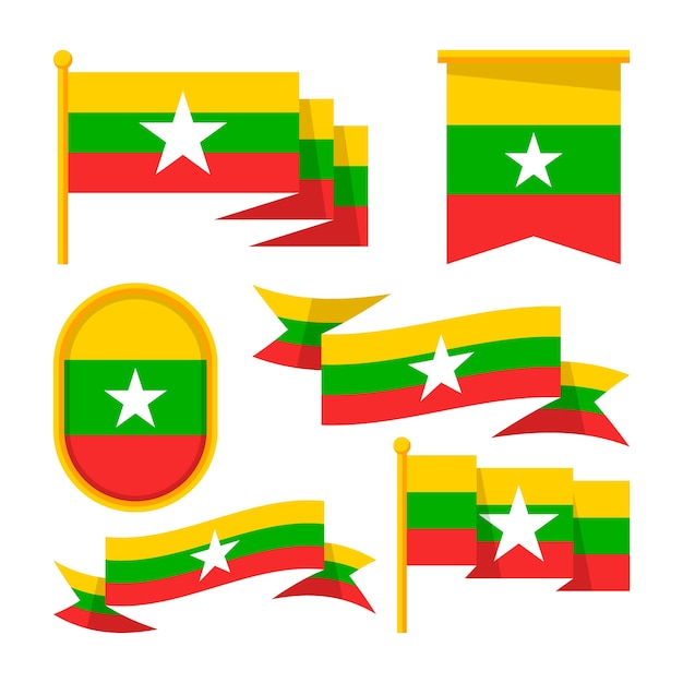 Emblèmes nationaux du myanmar design plat dessinés à la main