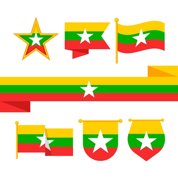 Emblèmes nationaux du myanmar design plat dessinés à la main