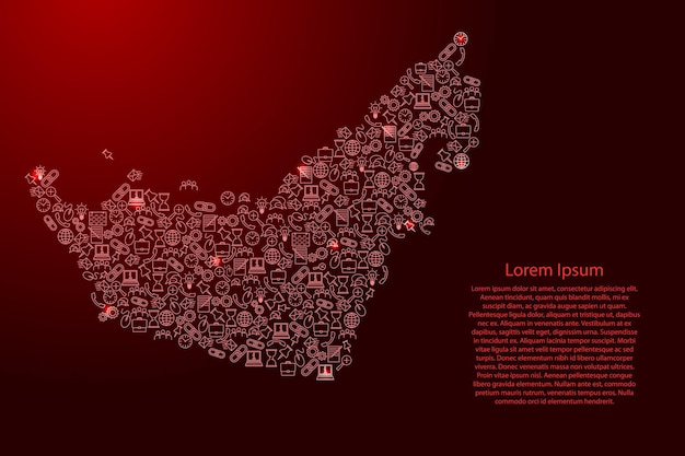 Émirats Arabes Unis, Carte Des émirats Arabes Unis à Partir D'icônes D'étoiles Rouges Et Brillantes Ensemble De Concepts D'analyse Seo Ou De Développement, Entreprise. Illustration Vectorielle.