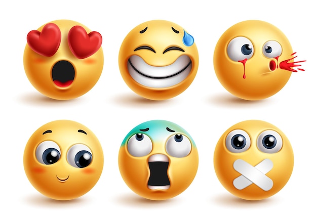 Emoji dans l'amour personnages emoticons vectoriel jeu Emoticons 3d personnage mignon dans dans l' amour excité