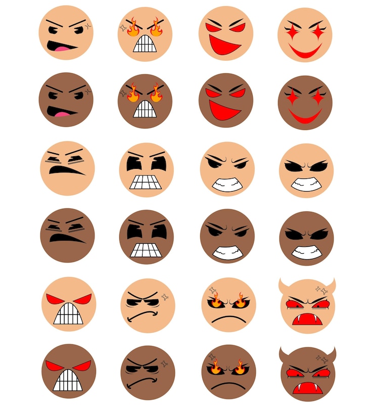 Vecteur emoji de dessin animé de vecteur expressions assorties homme et femme en colère