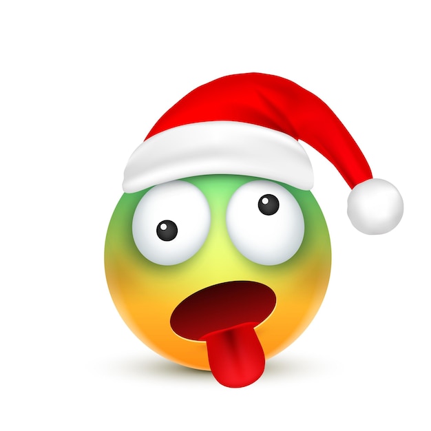 Vecteur emoji emoticon visage avec des émotions et chapeau de noël nouvelle année père noël hiver triste et heureux visage en colère