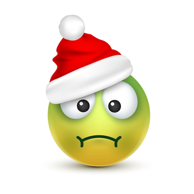 Vecteur emoji emoticon visage avec des émotions et chapeau de noël nouvelle année père noël hiver triste et heureux visage en colère