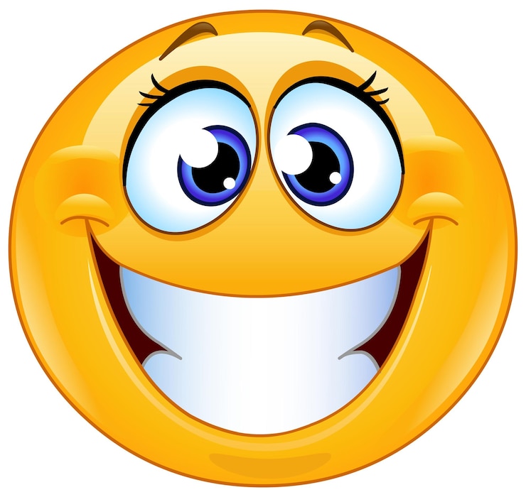 Vecteur un emoji féminin souriant avec un grand sourire denté