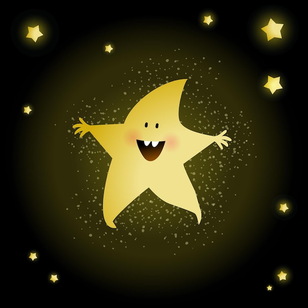 Emoji Mignon D'étoile Brillante, Conception De Personnage D'astronomie Pour Les Enfants. Conception De Dessin Animé De Personnage étoile Joyeux Pour Les Enfants. Illustration Vectorielle De L'élément De L'espace Extra-atmosphérique.