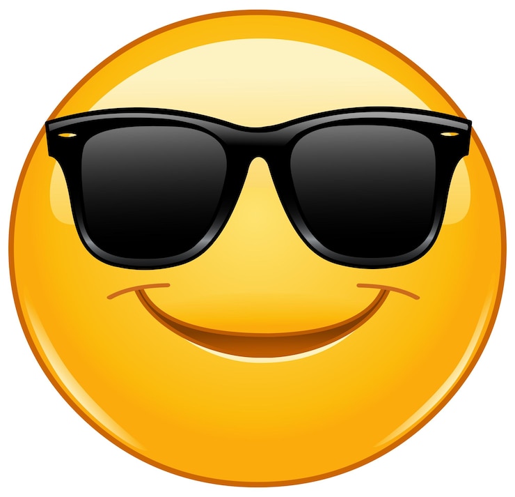 Vecteur un emoji souriant avec des lunettes de soleil noires