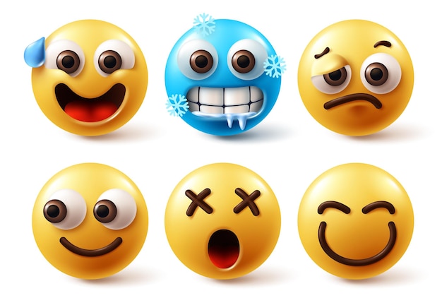 Emoji visage caractères vecteur ensemble Emojis émoticône jaune icône visages dans le froid effrayé