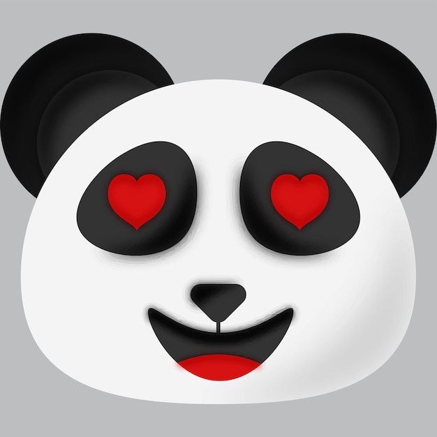 Emoji De Visage De Dessin Animé D'animal De Panda D'yeux De Coeur Sur Le Fond Gris