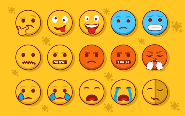 Emoji Visage émoticônes Symboles Chat Objets Emojis Définir La Réaction Des émoticônes Pour Les Médias Sociaux