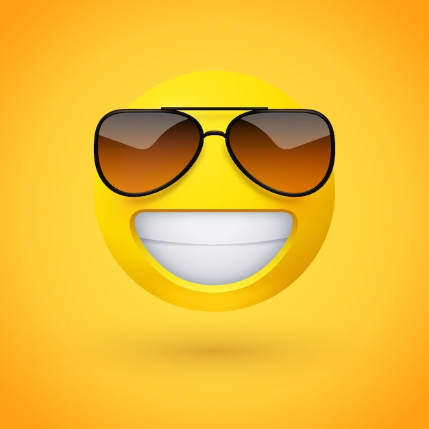 Vecteur emoji visage rayonnant avec des lunettes de soleil élégantes