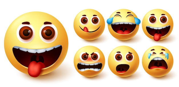 Emojis vector set Emojis joli visage jaune avec une surprise de rire en colère coquine