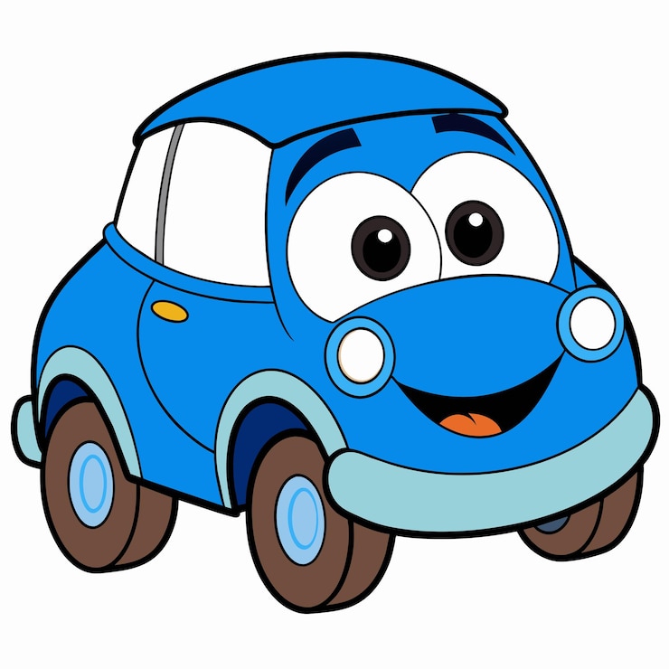 Vecteur emoticone de voiture bleue visage de voiture drôle personnage sourire icônes illustration vectorielle