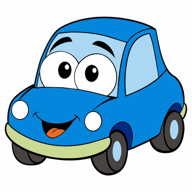 Vecteur emoticone de voiture bleue visage de voiture drôle personnage sourire icônes illustration vectorielle