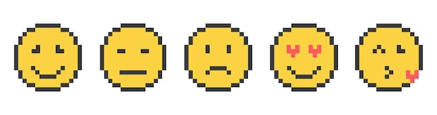 Émoticônes Pixel Mignon Ensemble D'icônes Emoji Smile Illustration Vectorielle De Pixel Art