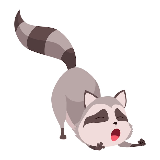 Vecteur Émotion du personnage du raton laveur pose drôle de racoon sauvage ou vecteur de dessin animé d'animal mammifère mignon conception d'emoji de personnage isolé sur fond blanc