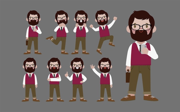Employé de bureau avec des poses différentes