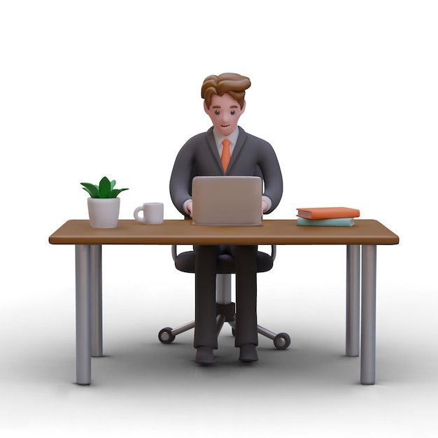 L'employé est assis au bureau et travaille sur un ordinateur portable. Employé de bureau sur le lieu de travail