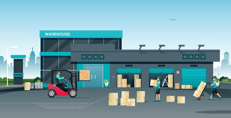 Vecteur les employés se préparent à distribuer les produits aux clients dans l'entrepôt