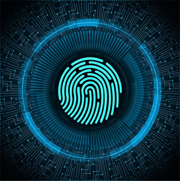 Une empreinte digitale bleue et verte avec un cercle au centre.
