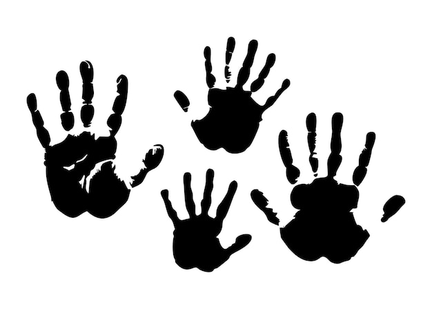 Des empreintes de mains noires sur un fond blanc