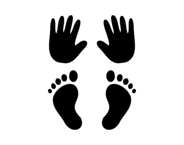Des empreintes de pieds et de mains de bébé, de petites silhouettes noires mignons.