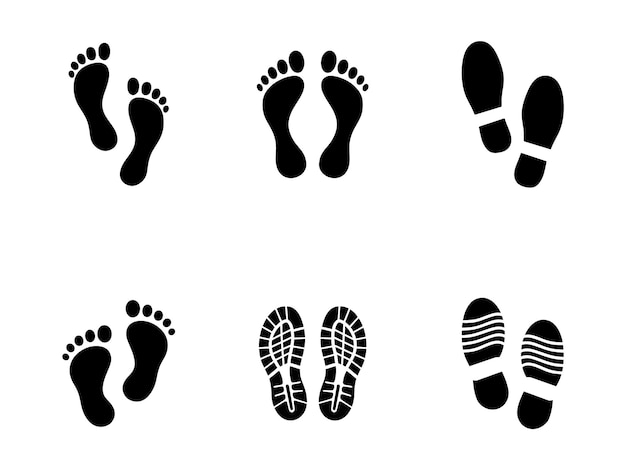 Des empreintes de silhouette et des empreintes de chaussures dans une illustration vectorielle en noir
