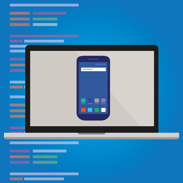 émulateur de smartphone sur écran d'ordinateur portable programmation d'applications mobiles