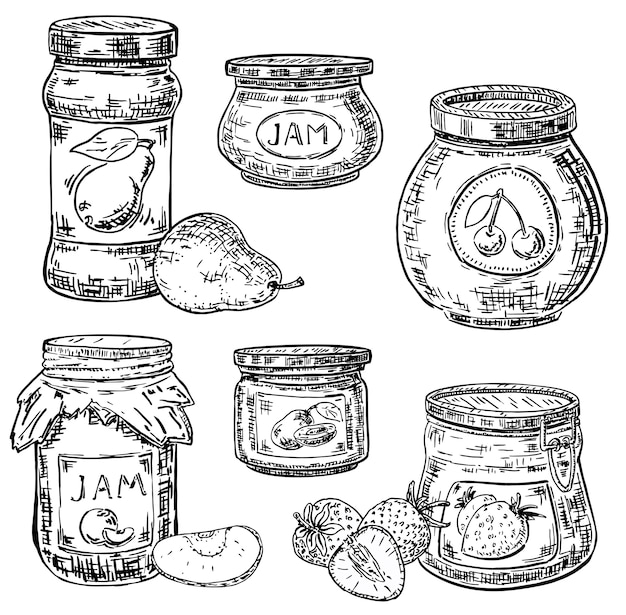 Encre Dessinés à La Main Style Fruits Confiture Pot Icon