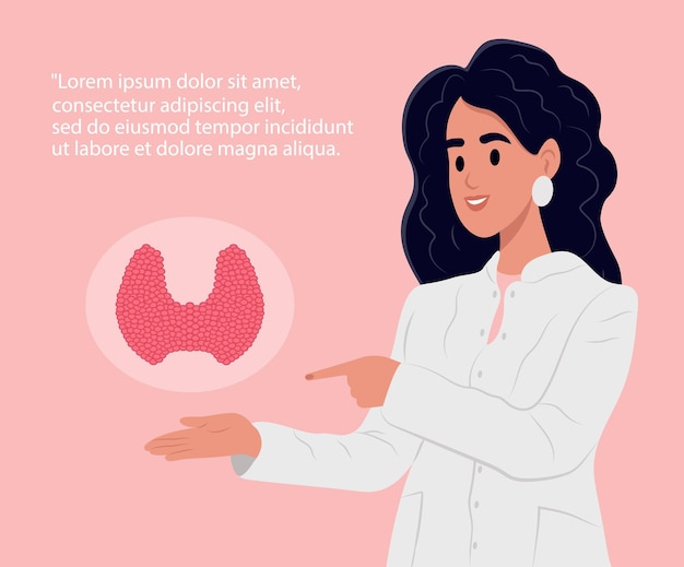 Vecteur l'endocrinologue s'occupe du diagnostic et du traitement de la glande thyroïde humaine hypothyroïdie concept d'hyperthyroïdie journée mondiale de la thyroïde janvier est le mois de la sensibilisation à la thyroïne