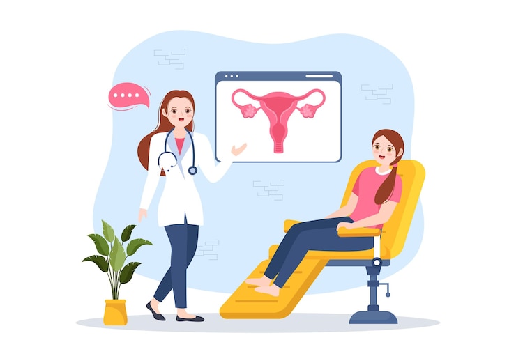 Vecteur endométriose avec condition l'endomètre se développe à l'extérieur de la paroi utérine chez les femmes en illustration